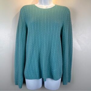 Anne Klein Sport Aqua Blue Cashmere Cableknit Sweater Womens Medium Quiet Luxury